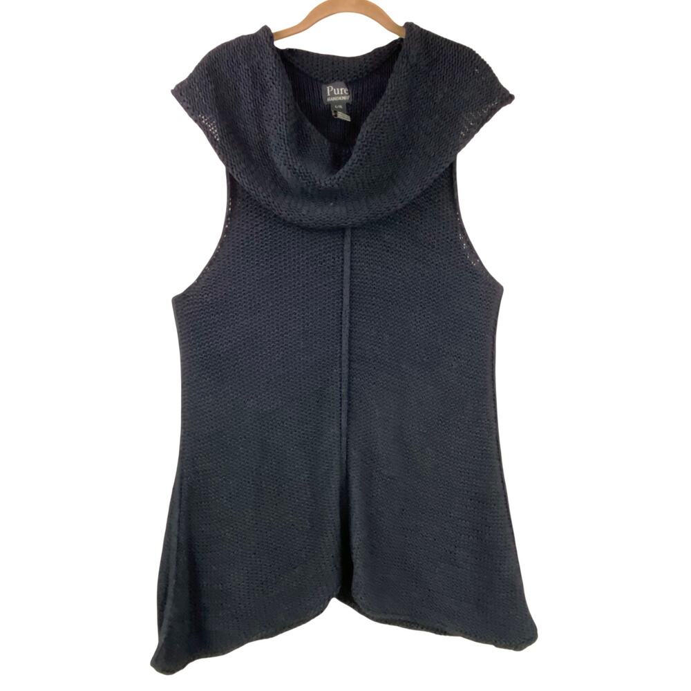 Pure Handknit Cotton Sleeveless Chunky Sweater Tunic  Size L/XL Black